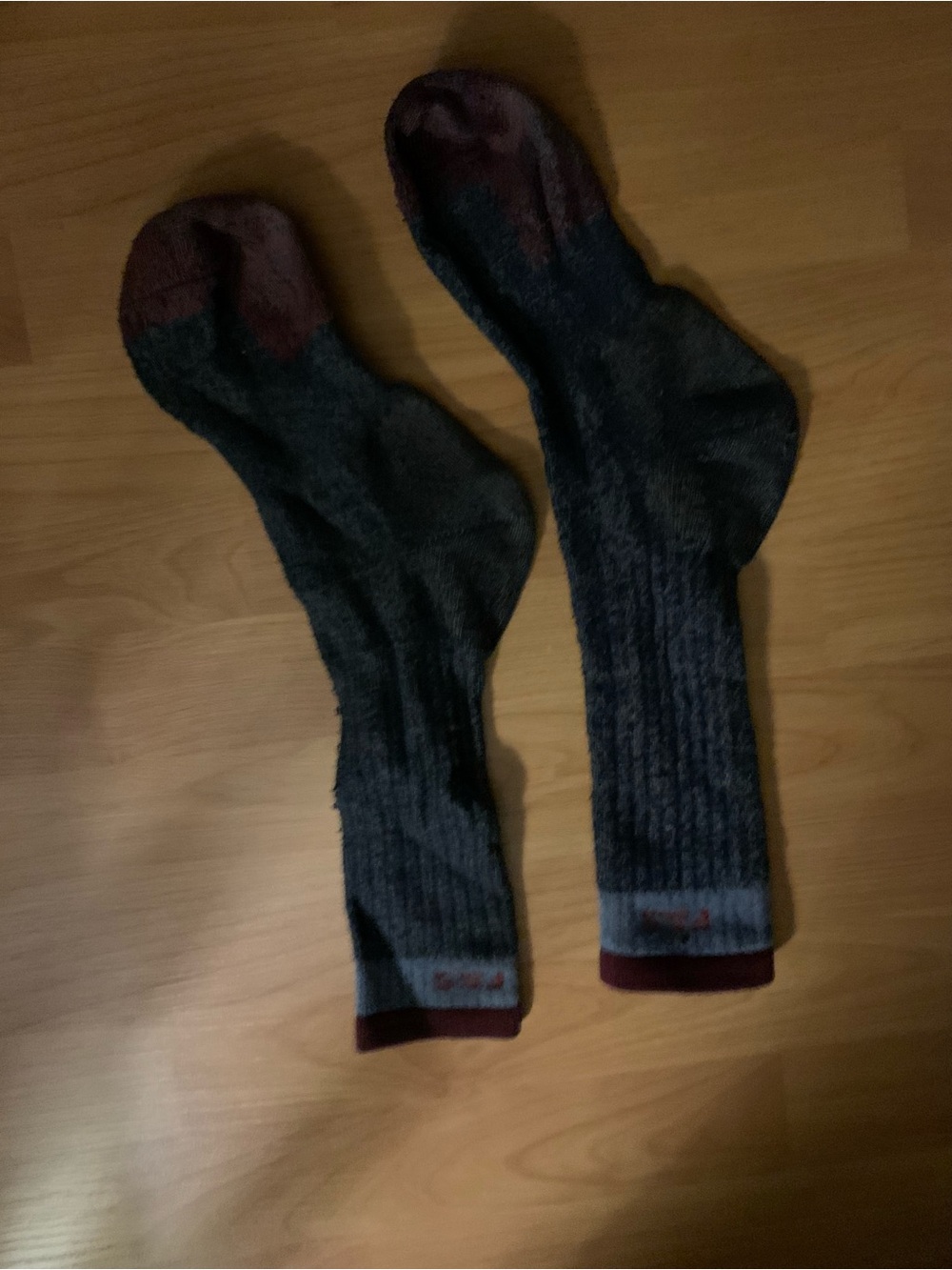 Men's Casual Crew Socks in Dark Gray with Maroon Accents